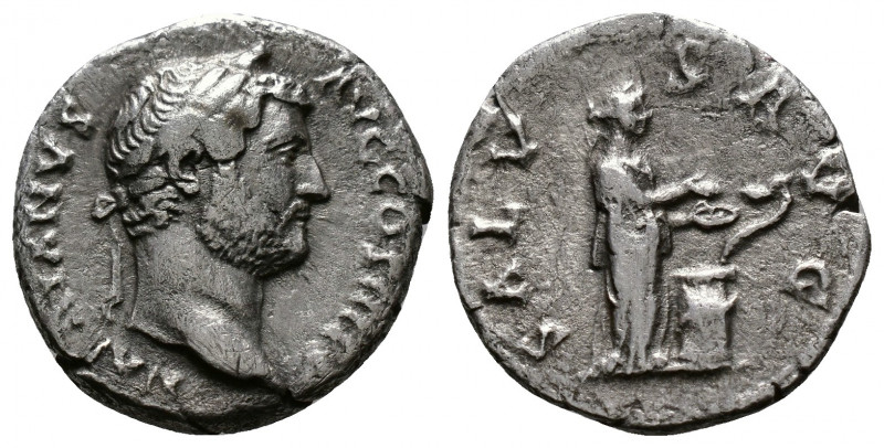 (Silver. 2.58g 17mm) HADRIAN (117-138). Denarius. Rome.
Bare head right.
Rev: ...