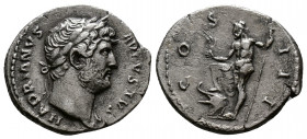 (Silver. 3.08g 19mm) HADRIAN (117-138). Denarius. Rome.
Laureate bust right, with slight drapery.
Rev: Neptune standing left, with foot on prow, hol...