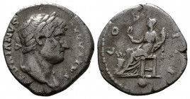 (Silver, 2.78g 19mm) HADRIAN (117-138). Denarius. Rome. 
Laureate bust right, with slight drapery. Rev: 
 Annona seated left on throne, holding hook...