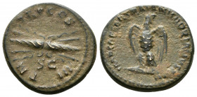 (Bronze, 3.40g 20mm) HadriaN. AD 117-138 Rome mint. Struck AD 121-122. Æ Quadrans.
 Eagle standing left, head right. Rev. Winged thunderbolt. 
RIC I...