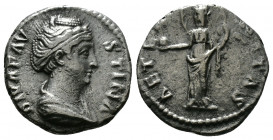 (Silver.3.07g 17mm) DIVA FAUSTINA I (Died 140/1). Denarius. Rome.
Draped bust right.
Rev: Aeternitas (or Providentia) standing left, holding globus ...