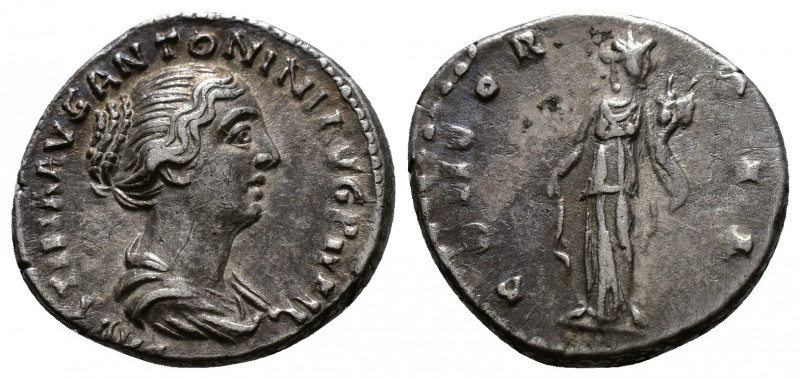 (Silver, 3.54g 18mm) Faustina Junior. Denarius. 145-147 AD. Rome. 
draped bust ...