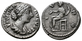 (Silver, 3.20g 19mm) FAUSTINA II. (147-176 ). Denarius. Rome. 
 Draped. diademed bust right. 
Rev. Juno seated left with patera and sceptre. RIC 698...