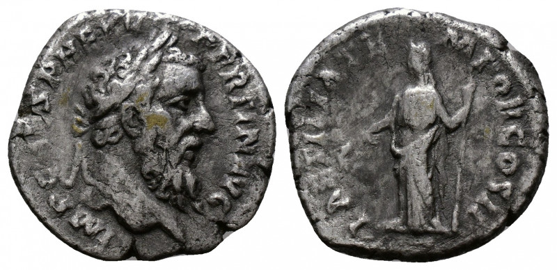 (Silver, 2.97g 18mm) Pertinax, 193. Denarius Rome. 
 Laureate and bearded head ...