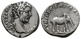 (Silver. 2.94g 18mm) SEPTIMIUS SEVERUS (193-211). Denarius. Rome.
Laureate head right.
Rev: Elephant advancing right.
RIC 100