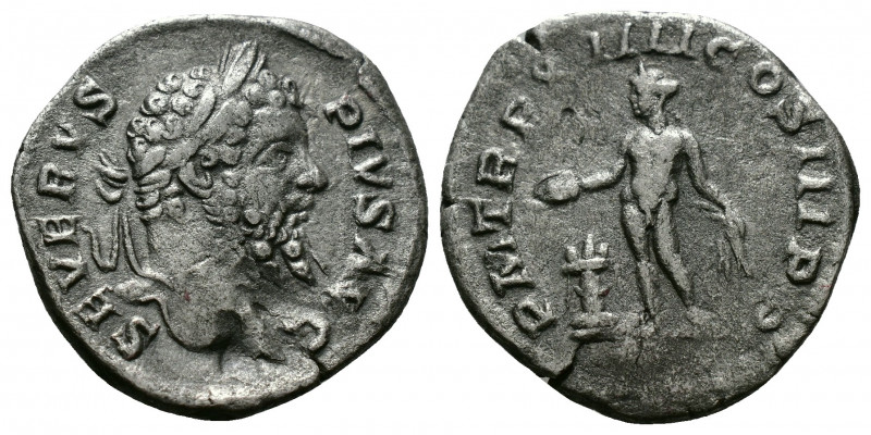 (Silver, 2.77g 19mm) Septimius Severus (193-211 AD), AR Denarius 
 laureate hea...