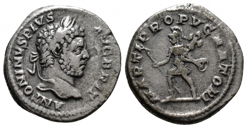 (Silver. 3.36g 18mm) Caracalla AR Denarius. Rome, AD 212-213. 
Laureate head ri...