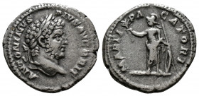 (Silver. 2.90g 20mm) CARACALLA (197-217). Denarius. Rome.
Laureate head right.
Rev: Mars standing facing, head left, holding spear, shield and branc...