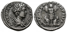 (Silver.3.17g 20mm) Caracalla (198-217 AD). AR Denarius. Rome, 
 Laureate and draped bust to right.
Rev. Two captives, seated right and left, mourni...