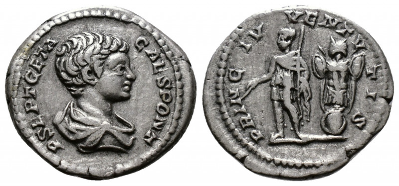 (Silver, 3.19g 21mm) Geta. Denarius. 200-202 AD. Rome 
 bare-headed and draped ...