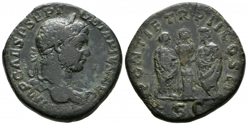 (Bronze.19.35g 30mm) Geta Sestertius. Rome, AD 210. I
laureate head of Geta to ...