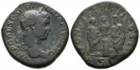 (Bronze.19.35g 30mm) Geta Sestertius. Rome, AD 210. I
laureate head of Geta to right, slight drapery on left shoulder
Rev: Geta standing left and Ca...