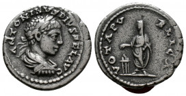 (Silver. 2.78g 20mm) ELAGABALUS (218-222). Denarius. Antioch.
Laureate, draped and cuirassed bust right.
Rev: Elagabalus standing left, sacrificing ...