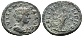 (Bronze.2.95g 19mm) Julia Maesa. Augusta AD 218-224. AE
 IVLIA MAESA AVG, diademed and draped bust right / SAECVLI FELICITAS, Felicitas standing left...