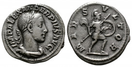 (Silver. 2.61g 21mm) SEVERUS ALEXANDER (222-235). Denarius. Rome.
Laureate, draped and cuirassed bust right.
Rev: Mars advancing right, holding shie...