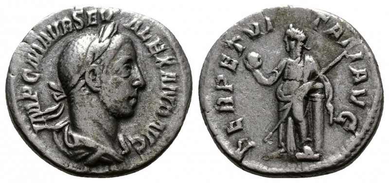 (Silver. 3.23g 20mm) SEVERUS ALEXANDER (222-235). Denarius. Rome
 Laureate, dra...