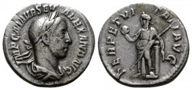 (Silver. 3.23g 20mm) SEVERUS ALEXANDER (222-235). Denarius. Rome
 Laureate, draped bust right.
Rev: Providentia standing left, leaning on column, ho...