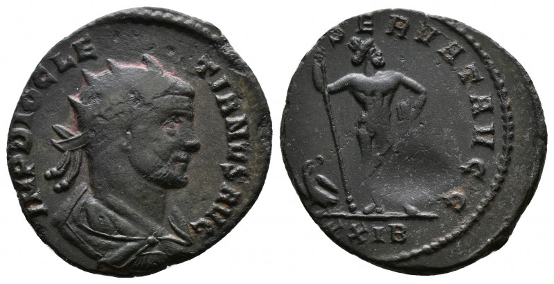 (Bronze, 2.36g 20mm) Diocletian Æ Antoninianus. Rome, AD 287. 
radiate, draped ...