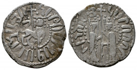 (Silver. 2.81g 22mm) Cilician Armenia, Hetoum I (1226-1270) Half Tram
Queen Zabel and Hetoum I standing facing, both crowned and holding long cross b...