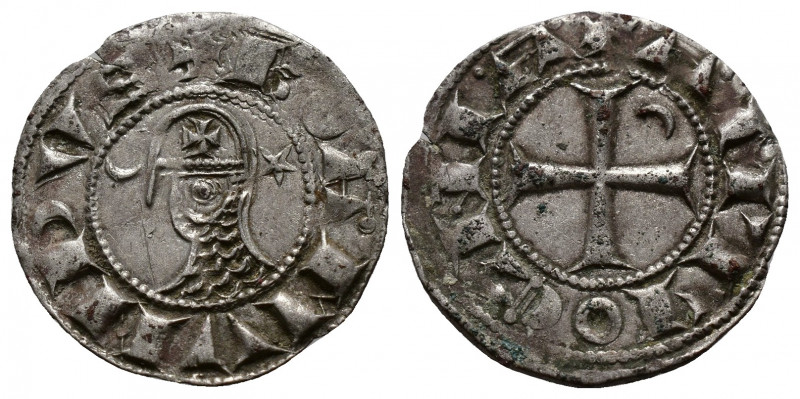 (Silver. 0.95g 18mm) CRUSADERS Antioch. Bohémond III. 1163-1201. AR Denier
helm...