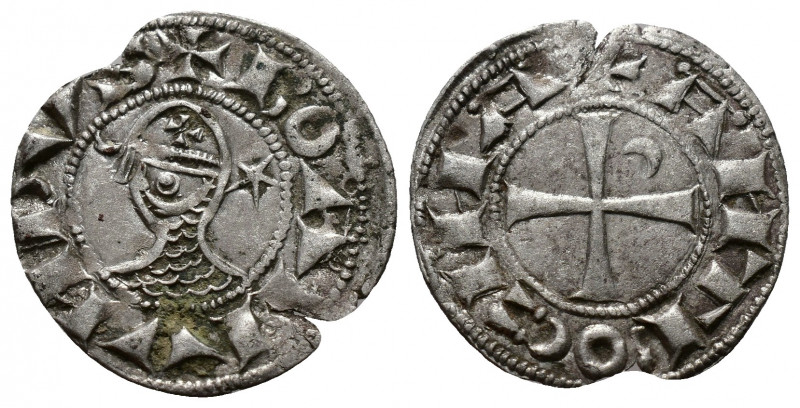 (Silver. 0.96g 17mm) CRUSADERS Antioch. Bohémond III. 1163-1201. AR Denier
helm...
