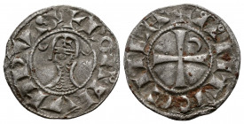 (Silver. 0.98g 18mm) CRUSADERS Antioch. Bohémond III. 1163-1201. AR Denier
helmeted and mailed bust left; 
Rev: ross pattée; 
Metcalf, Crusades , 3...