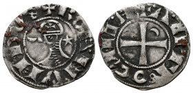 (Silver. 0.98g 19mm) CRUSADERS Antioch. Bohémond III. 1163-1201. AR Denier
helmeted and mailed bust left; 
Rev: ross pattée; 
Metcalf, Crusades , 3...