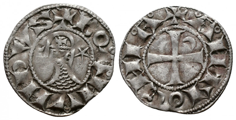 (Silver. 0.94g 18mm) CRUSADERS Antioch. Bohémond III. 1163-1201. AR Denier
helm...