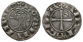(Silver. 0.97g 17mm) CRUSADERS Antioch. Bohémond III. 1163-1201. AR Denier
helmeted and mailed bust left; 
Rev: ross pattée; 
Metcalf, Crusades , 3...
