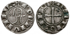 (Silver. 0.90g18mm) CRUSADERS Antioch. Bohémond III. 1163-1201. AR Denier
helmeted and mailed bust left; 
Rev: ross pattée; 
Metcalf, Crusades , 38...