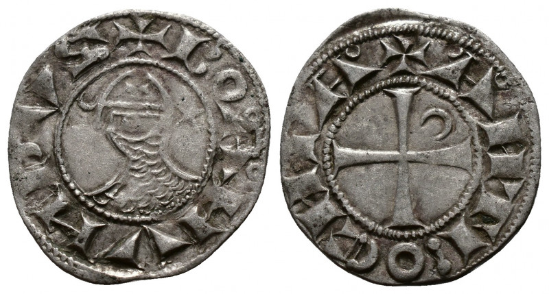 (Silver. 0.96g 19mm) CRUSADERS Antioch. Bohémond III. 1163-1201. AR Denier
helm...