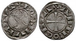 (Silver. 0.96g 19mm) CRUSADERS Antioch. Bohémond III. 1163-1201. AR Denier
helmeted and mailed bust left; 
Rev: ross pattée; 
Metcalf, Crusades , 3...