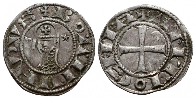 (Silver. 0.98g 18mm) CRUSADERS Antioch. Bohémond III. 1163-1201. AR Denier
helm...