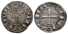 (Silver. 0.98g 18mm) CRUSADERS Antioch. Bohémond III. 1163-1201. AR Denier
helmeted and mailed bust left; 
Rev: ross pattée; 
Metcalf, Crusades , 3...