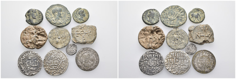 10 ancient pieces (4 silver 7,74gr), (3 bronze 12,18gr), (3 seal 19,37gr) sold a...