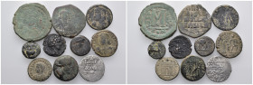 10 ancient pieces (9 bronze 52,92gr), (1 silver 2,63gr) sold as seen
