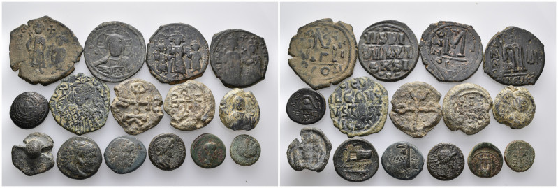 15 ancient pieces (11 bronze 64,13gr), (4 seal 32,29gr) sold as seen