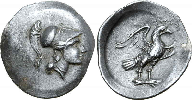 Latium, Alba Fucens AR Obol. Circa 280-275 BC. Helmeted head of Minerva to right...