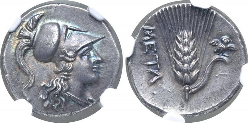 Lucania, Metapontion AR Half Shekel. Punic occupation, circa 215-207 BC. Head of...