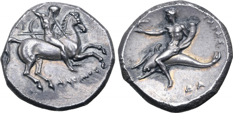 Calabria, Tarentum AR Didrachm. Contemporary imitation. Circa 302-280 BC. Dakimo...