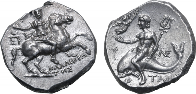 Calabria, Tarentum AR Nomos. Circa 240-228 BC. Kallikrates, magistrate. Reduced ...