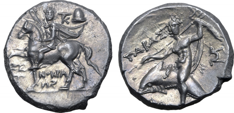 Calabria, Tarentum AR Nomos. Circa 240-228 BC. Xenokrates, magistrate. Reduced s...