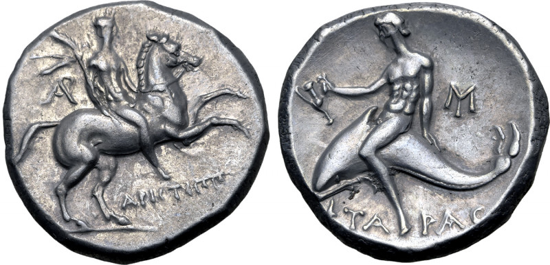 Calabria, Tarentum AR Nomos. Circa 240-228 BC. Aristippos, magistrate. Reduced s...