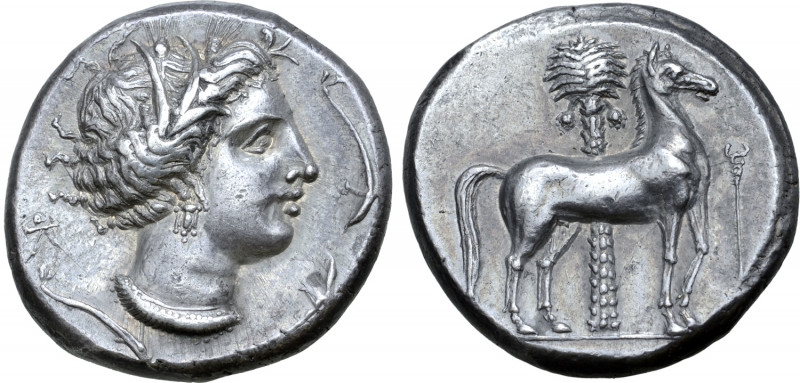 Sicily, Siculo-Punic AR Tetradrachm. Entella, circa 345/38-320/15 BC. Head of Ar...
