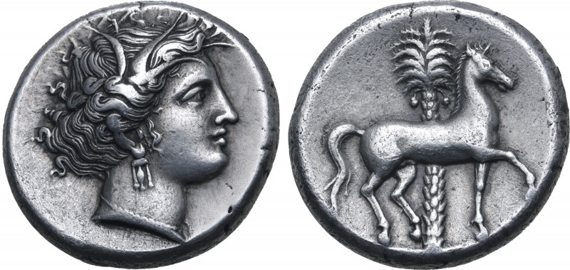 Sicily, Siculo-Punic AR Tetradrachm. Entella, circa 345/38-320/15 BC. Head of Ta...