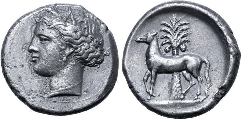 Sicily, Siculo-Punic AR Tetradrachm. Entella, circa 345/38-320/15 BC. Head of Ta...