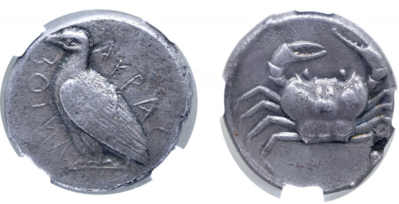 Sicily, Akragas AR Tetradrachm. Circa 465-440 BC. Sea eagle standing to left, wi...