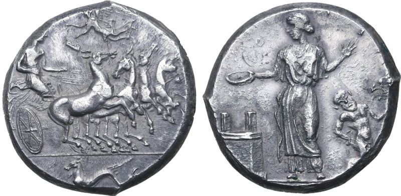 Sicily, Himera AR Tetradrachm. Circa 409-408 BC. Obverse die signed by Mai-. The...