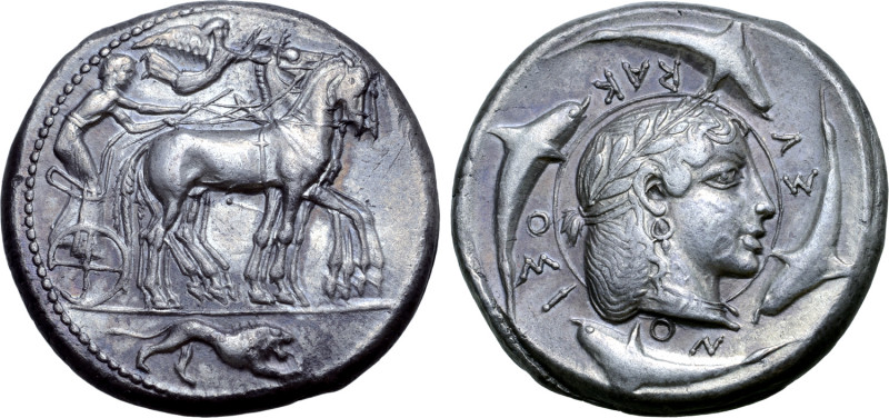 Sicily, Syracuse AR Tetradrachm. Deinomenid Tyranny. Time of Hieron I, circa 475...
