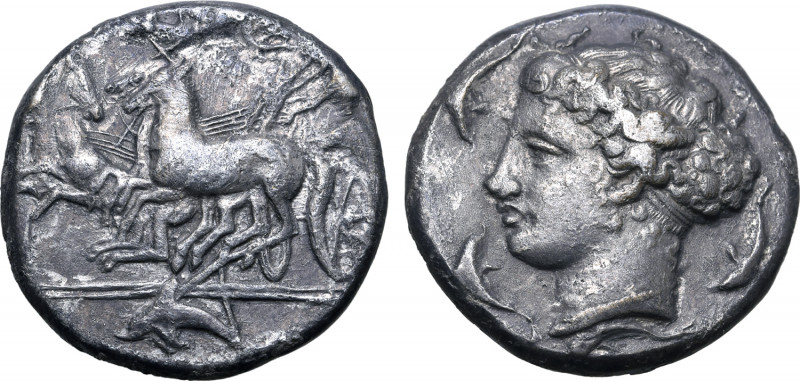 Sicily, Syracuse AR Tetradrachm. Time of Dionysios I, 405-400 BC. Unsigned dies ...